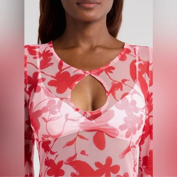 Hutch Maebry Floral Sheer Mesh Long Sleeve Maxi Cover Up Size Small - Picture 2 of 7